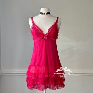 Eblin pinkish red babydoll slip dress featuring lace ruffles